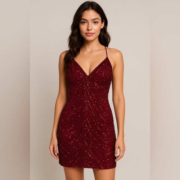 2/for $20 🪩 B.DARLIN Red Wine Sequins V-Neck Mini Dress ❤️ (Size 16) NEW w TAGS - Picture 12 of 12